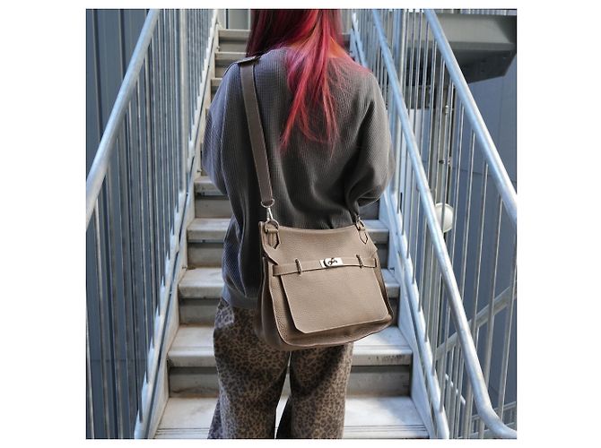Borsa a Spalla Hermès Jypsiere 34 Grigia Marrone - vista 12