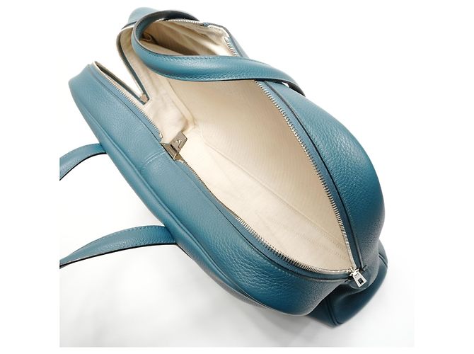 Borsa a mano Hermès Victoria II con stampa T Blu - vista 11