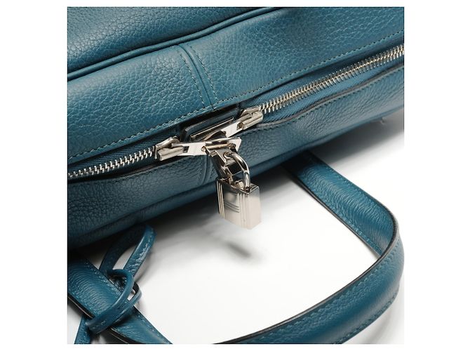 Borsa a mano Hermès Victoria II con stampa T Blu - vista 13