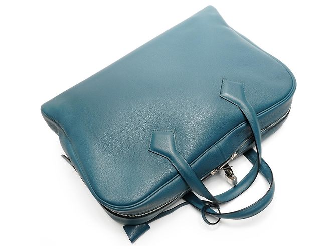 Borsa a mano Hermès Victoria II con stampa T Blu - vista 8