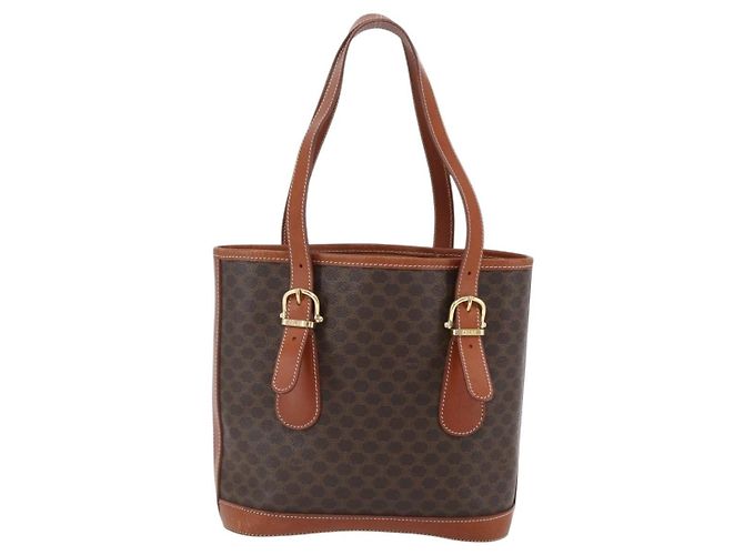Céline Celine Vintage Macadam Canvas and Leather Marrone - vista 2