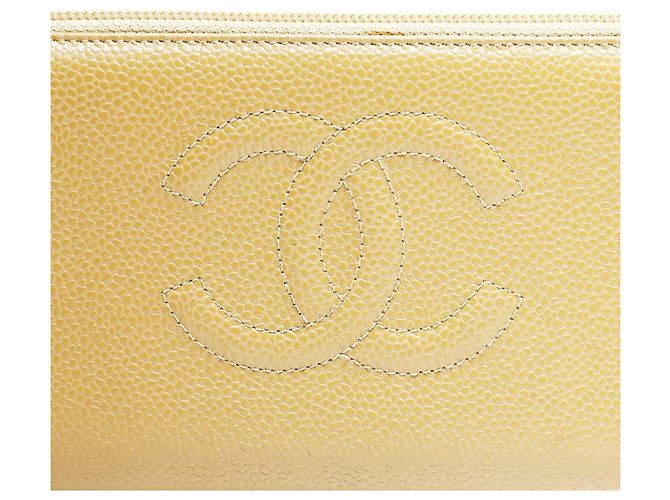 Timeless Chanel Beiger Kaviar Coco Mark Lang Geldbörse - Ansicht 13