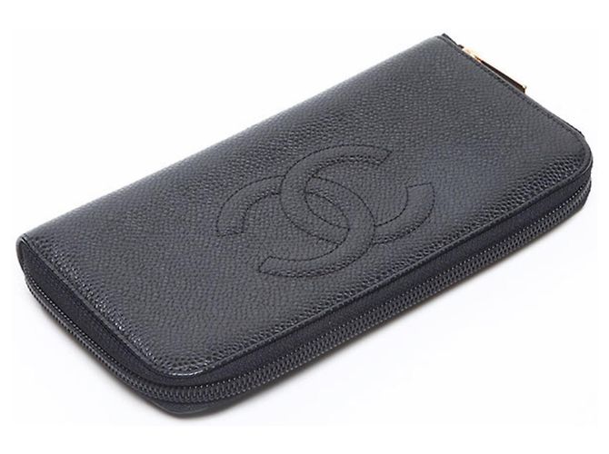 Timeless CHANEL Cartera Larga de Cuero Caviar Coco Mark Negro - vista 9