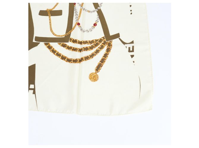 Sciarpa Chanel Mademoiselle Marrone e Bianco Sporco - vista 4