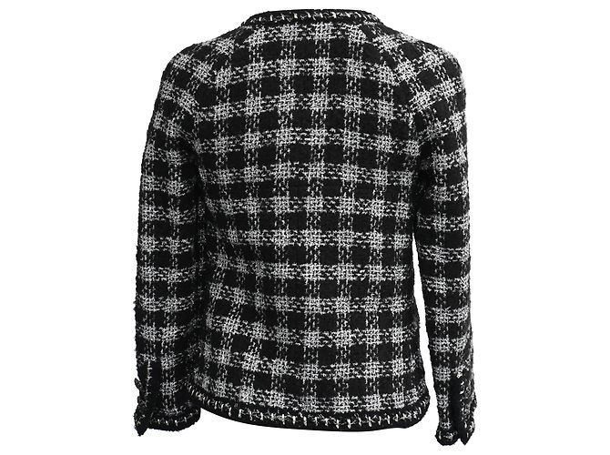 Veste zippée en tweed Chanel en laine noire et blanche - vue 3