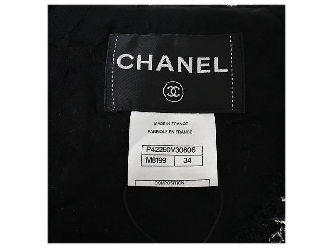 Veste zippée en tweed Chanel en laine noire et blanche - vue 5