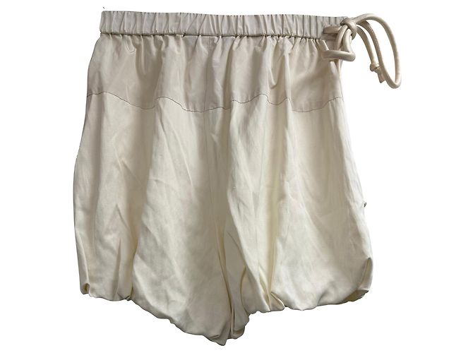 Sportmax Drawstring Puffball Shorts in White Viscose - view 2