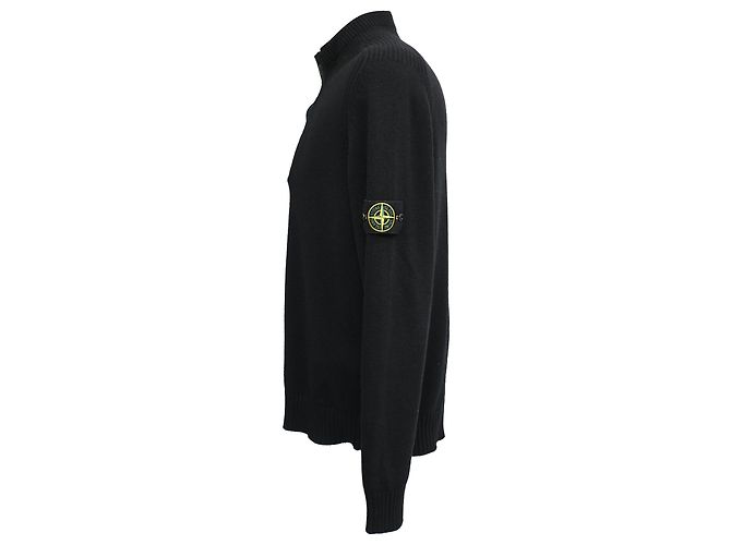 Schwarzer Wollpullover mit halber Knopfleiste von Stone Island - Ansicht 2