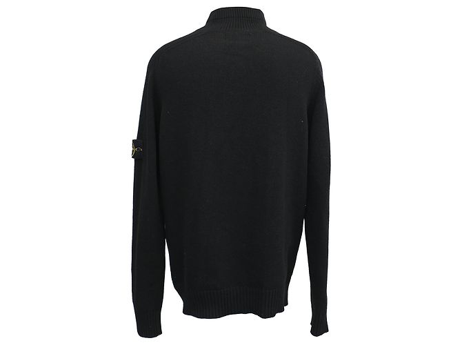 Schwarzer Wollpullover mit halber Knopfleiste von Stone Island - Ansicht 3