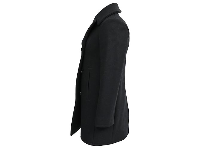 Céline Doppelt gefütterter Peacoat aus schwarzer Wolle von Celine - Ansicht 2