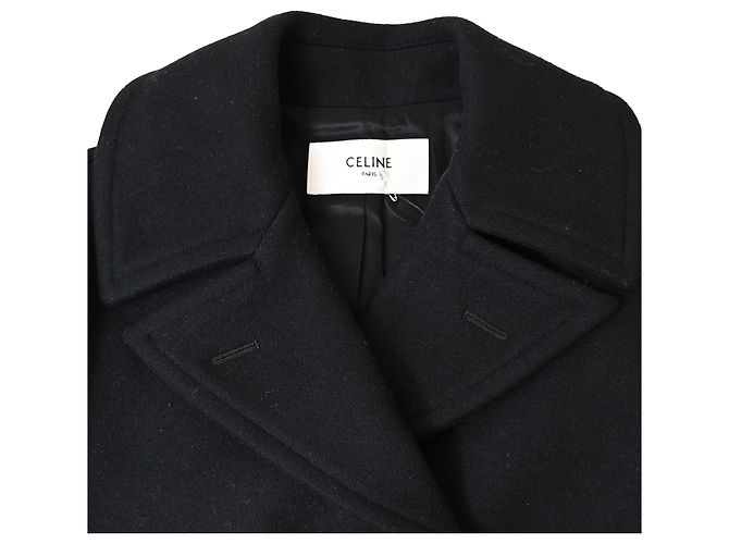 Céline Doppelt gefütterter Peacoat aus schwarzer Wolle von Celine - Ansicht 5