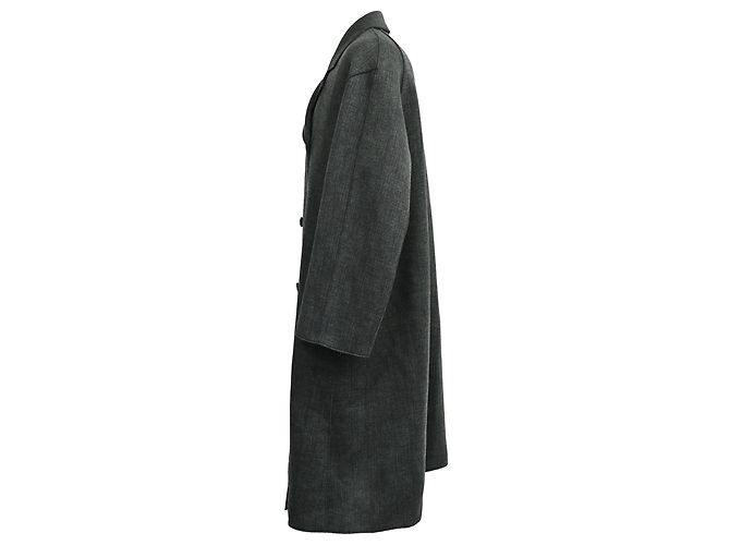 Dior Double-Breasted Coat in Dark Grey Wool - view 2