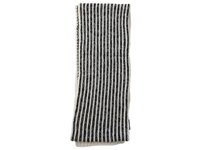 Saint Laurent Crochet-Knitted Scarf in Black and White Wool - view 2