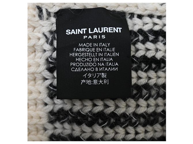 Saint Laurent Crochet-Knitted Scarf in Black and White Wool - view 3