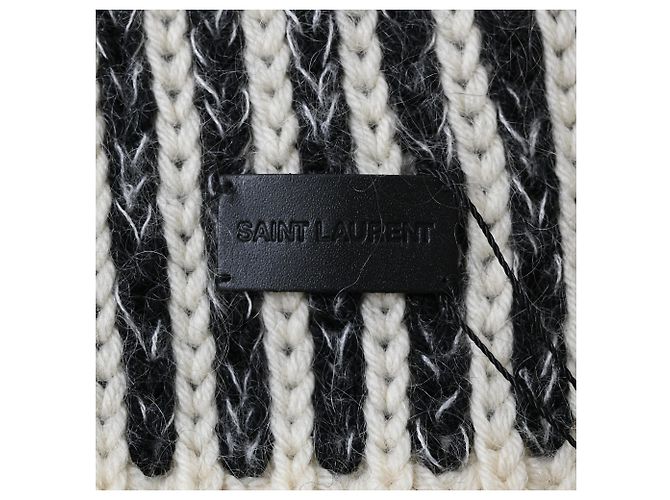 Saint Laurent Crochet-Knitted Scarf in Black and White Wool - view 4
