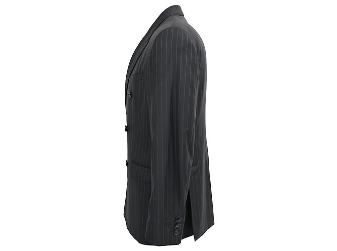 Edge Céline Celine Pinstriped Double-breasted Blazer in Black Wool - view 2
