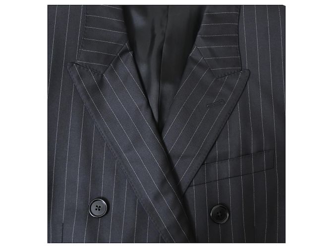 Edge Céline Celine Pinstriped Double-breasted Blazer in Black Wool - view 5
