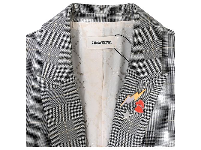 Grau Woll Einreiher Blazer mit Karomuster von Zadig & Voltaire - Ansicht 4