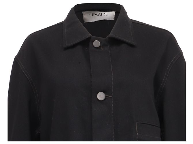 Lemaire Buttoned Workwear Jacket with Pockets in Black Cotton Denim - view 2