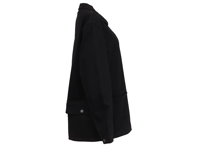 Lemaire Buttoned Workwear Jacket with Pockets in Black Cotton Denim - view 3