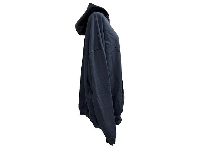 Oversized Kapuzenpullover aus navyblauer Baumwolle mit Balenciaga-Logo-Print Marineblau - Ansicht 3