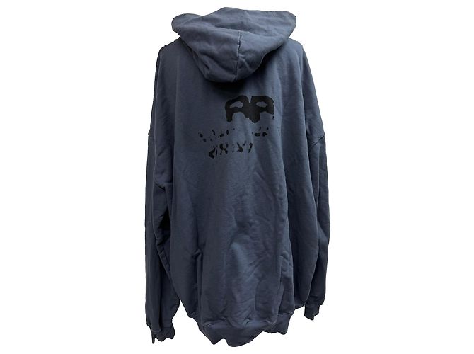 Oversized Kapuzenpullover aus navyblauer Baumwolle mit Balenciaga-Logo-Print Marineblau - Ansicht 4