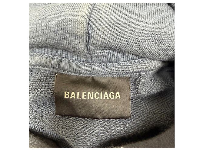 Oversized Kapuzenpullover aus navyblauer Baumwolle mit Balenciaga-Logo-Print Marineblau - Ansicht 5
