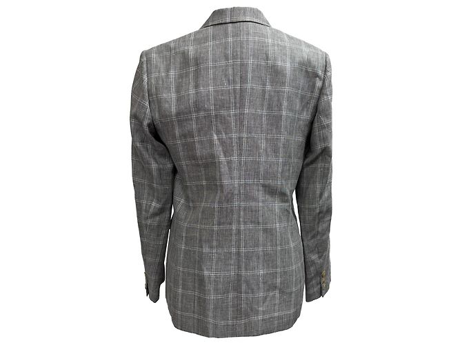 Grau Leinen Sandro Iveline Karo-Doppelreiher Blazer - Ansicht 3