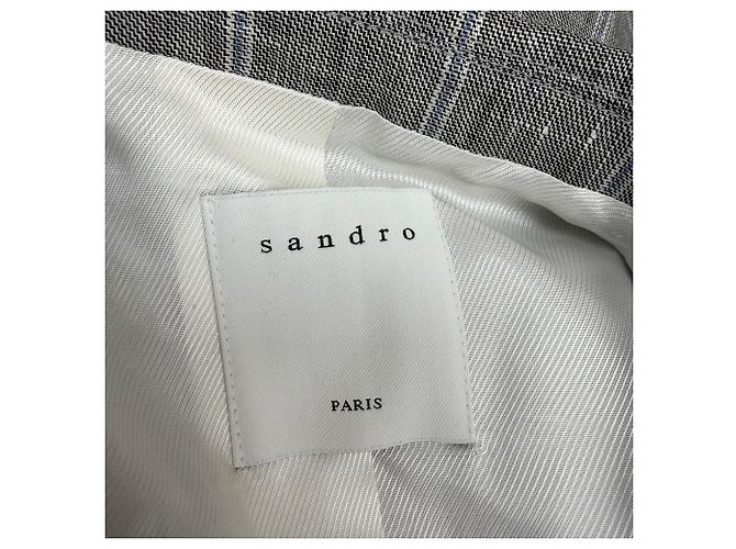Grau Leinen Sandro Iveline Karo-Doppelreiher Blazer - Ansicht 4