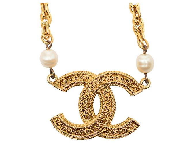 Timeless Colar de corrente de pérolas com marca Coco da Chanel vintage Dourado - vista 2