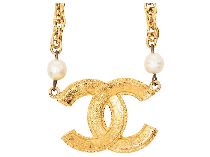 Timeless Colar de corrente de pérolas com marca Coco da Chanel vintage Dourado - vista 3