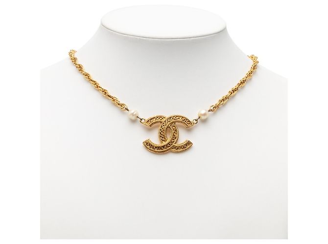 Timeless Colar de corrente de pérolas com marca Coco da Chanel vintage Dourado - vista 6