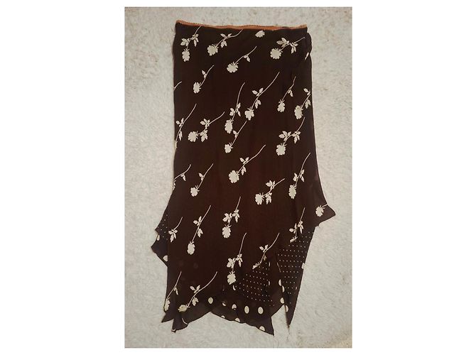 Elie Saab Gonna lunga marrone con stampa floreale e pois - vista 2