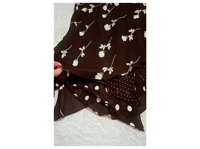 Elie Saab Gonna lunga marrone con stampa floreale e pois - vista 3