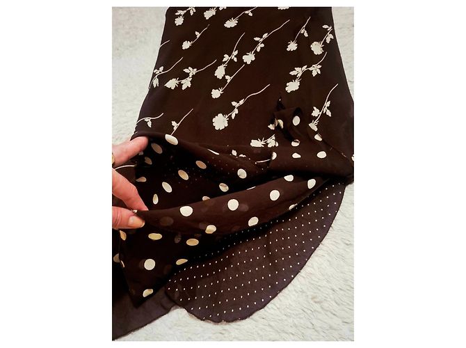 Elie Saab Gonna lunga marrone con stampa floreale e pois - vista 6