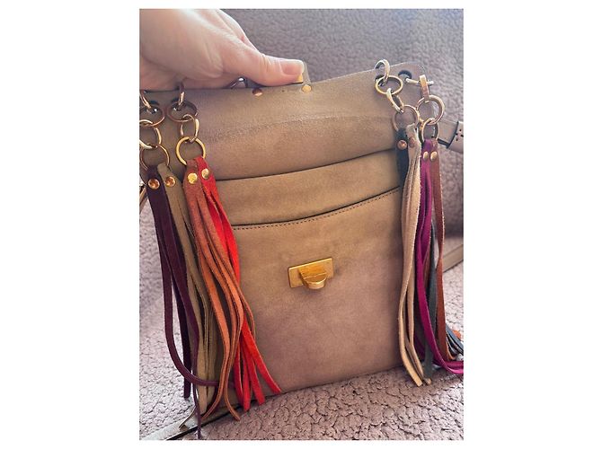 Chloé Borsa a Spalla in Pelle e Camoscio Chloe Jane Multicolore Beige - vista 11