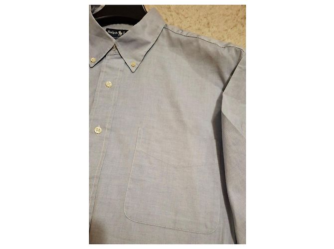 Camicia Ralph Lauren Yarmouth Azzurra in Cotone Oxford Blu - vista 7