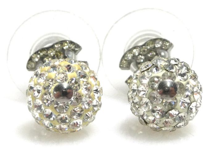 Orecchini a goccia in metallo argento con strass Chanel - vista 3