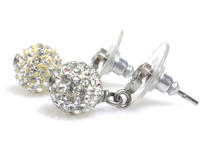 Orecchini a goccia in metallo argento con strass Chanel - vista 4