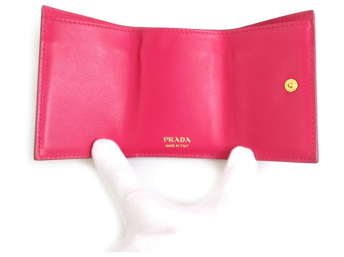 Cartera plegable de cuero rosa para mujer Prada - vista 3