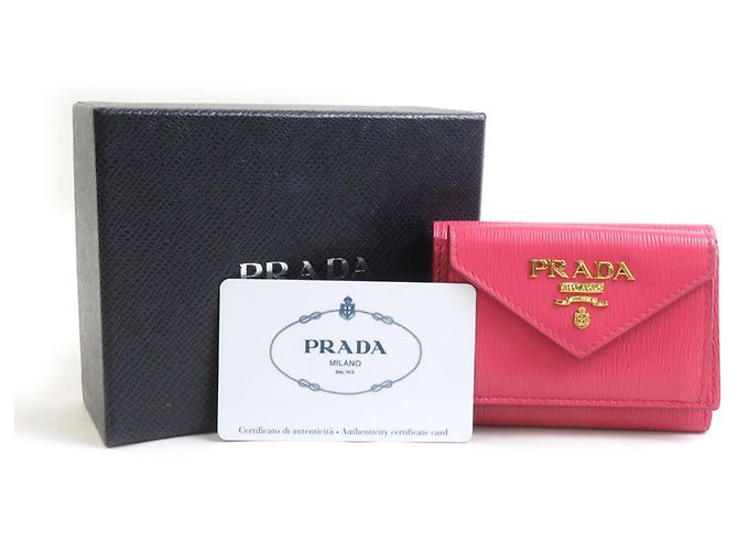 Cartera plegable de cuero rosa para mujer Prada - vista 8