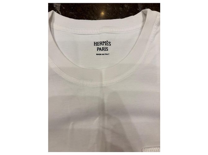 Vestido t-shirt de algodão branco Hermès Paris com bolso bordado - vista 11