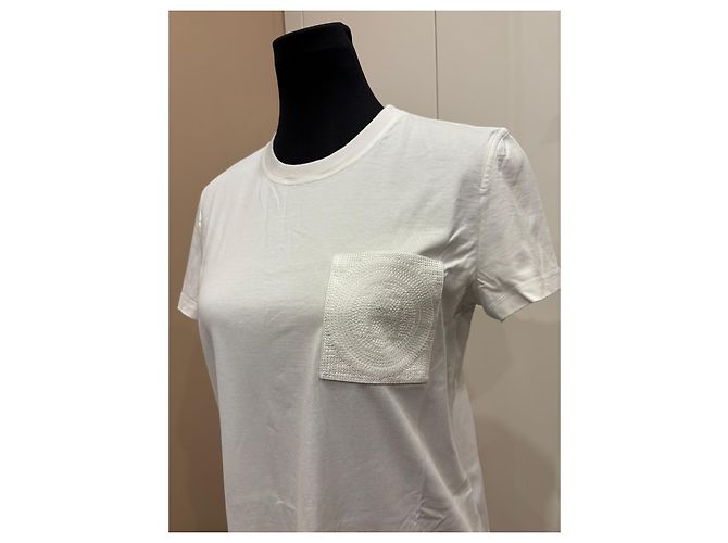 Vestido t-shirt de algodão branco Hermès Paris com bolso bordado - vista 12