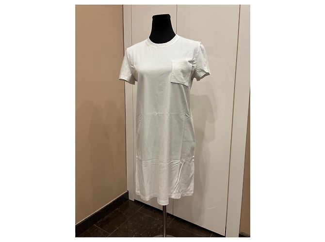 Vestido t-shirt de algodão branco Hermès Paris com bolso bordado - vista 13