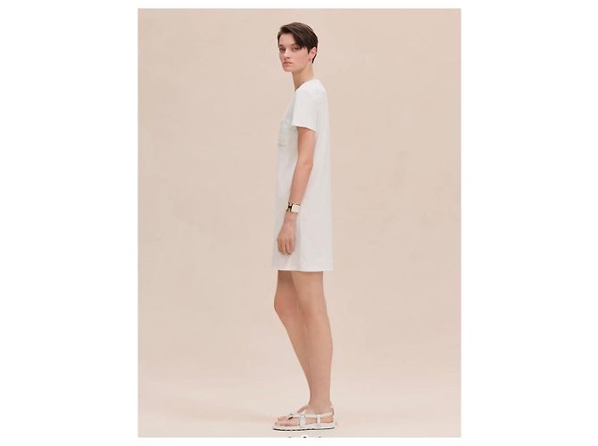 Vestido t-shirt de algodão branco Hermès Paris com bolso bordado - vista 14