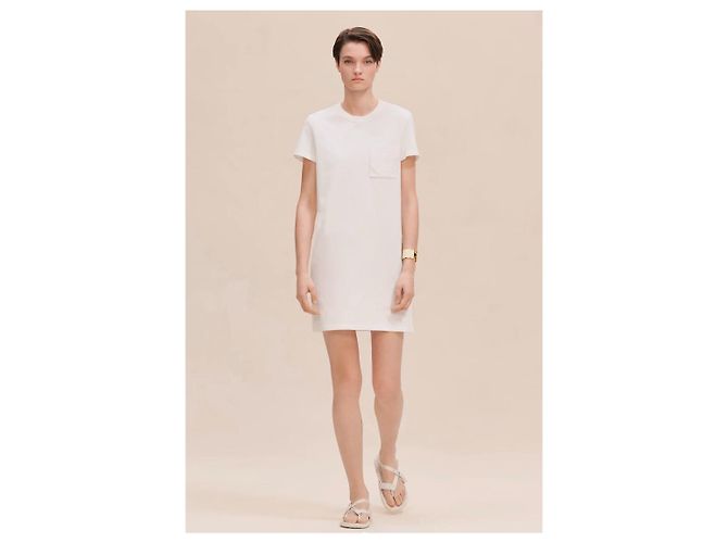 Vestido t-shirt de algodão branco Hermès Paris com bolso bordado - vista 3