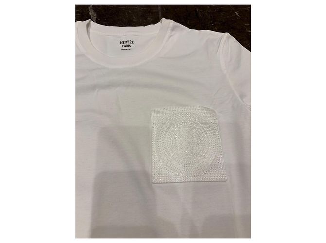 Vestido t-shirt de algodão branco Hermès Paris com bolso bordado - vista 6
