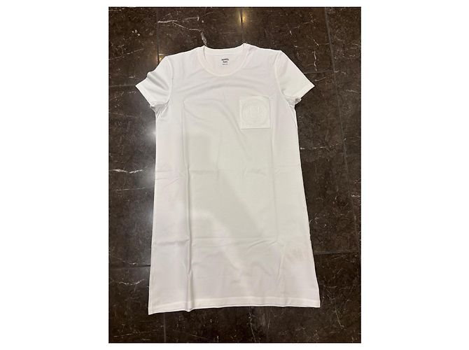 Vestido t-shirt de algodão branco Hermès Paris com bolso bordado - vista 7