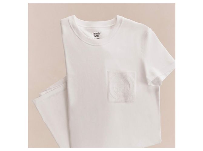 Vestido t-shirt de algodão branco Hermès Paris com bolso bordado - vista 9