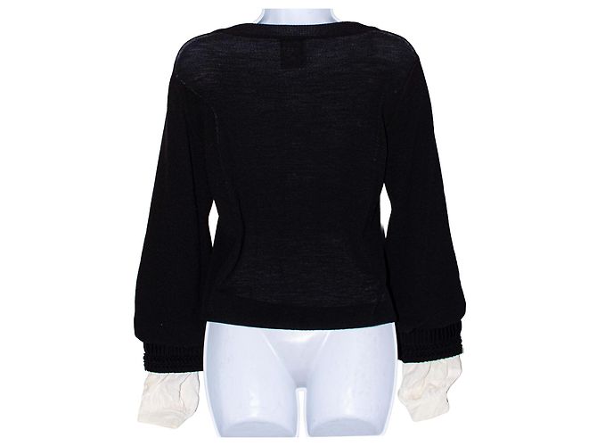 Vintage schwarze Chanel Wollbluse Aus weiß - Ansicht 2